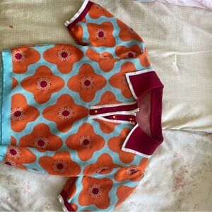 Floral Patterned Polo Blouse - Orange and Red